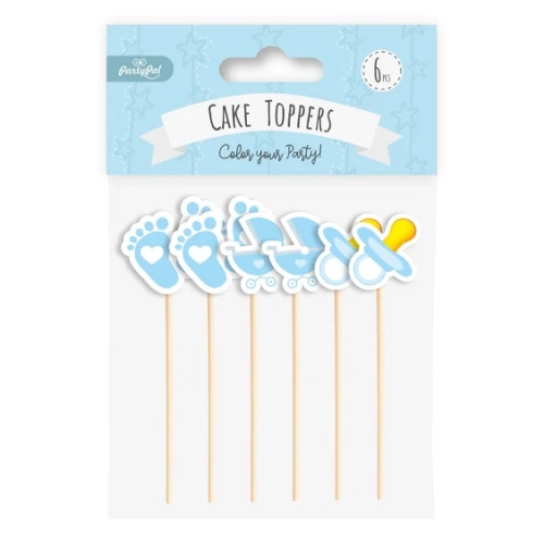 Topper piker ozdoby na tort babeczki dekoracje na roczek baby shower zestaw dla chłopca 6 sztuk